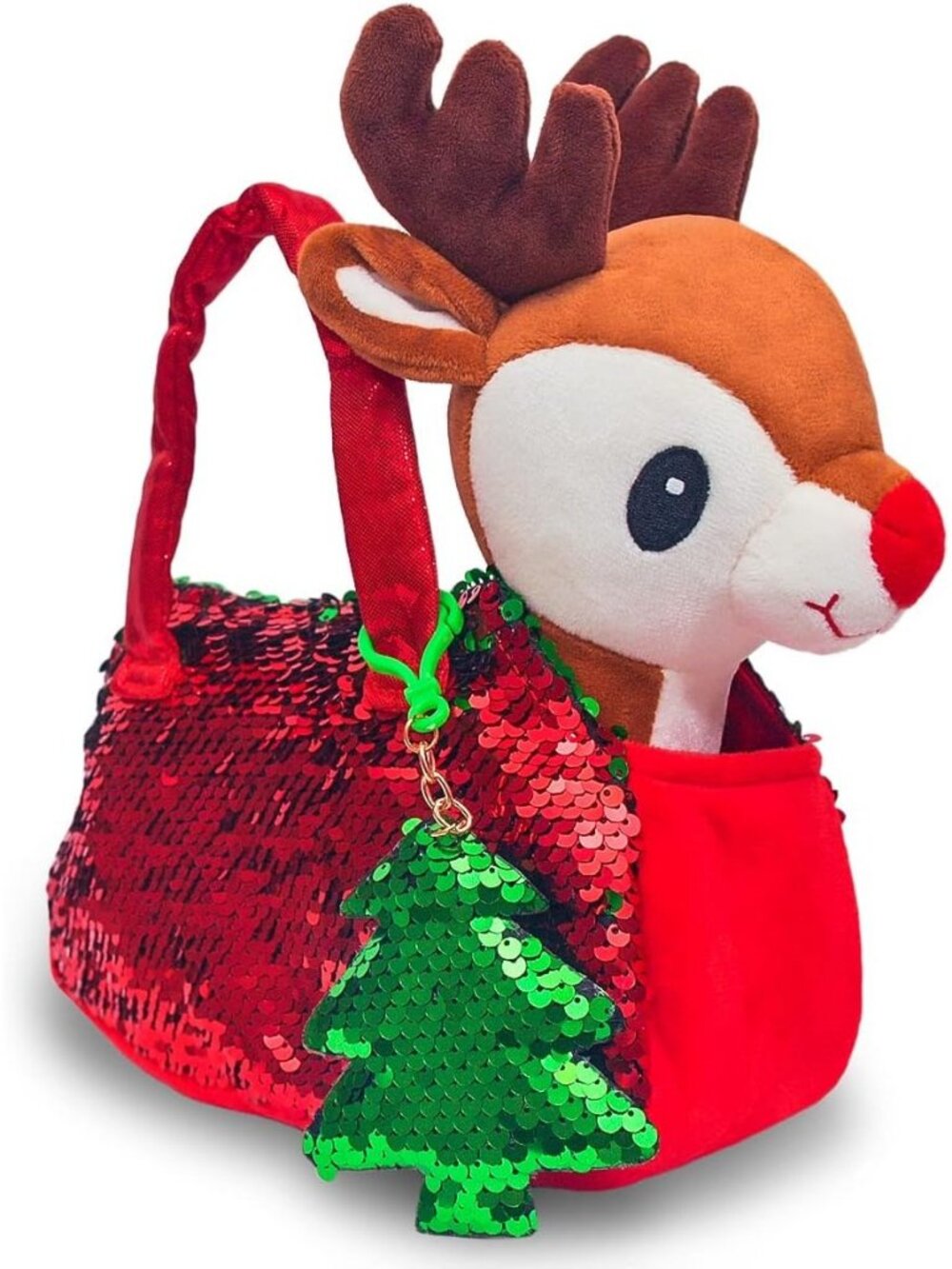 Girls Red & Orange Dear Purse Animals Reversible Sequins & Charm Stuffed Animal